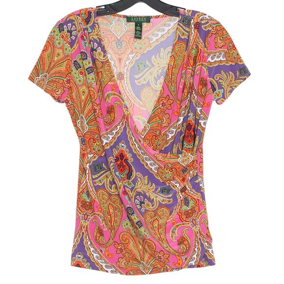 Lauren Ralph Lauren Top Abstract Paisley Hippie Boho Festival Psychedelic Small - Picture 1 of 4